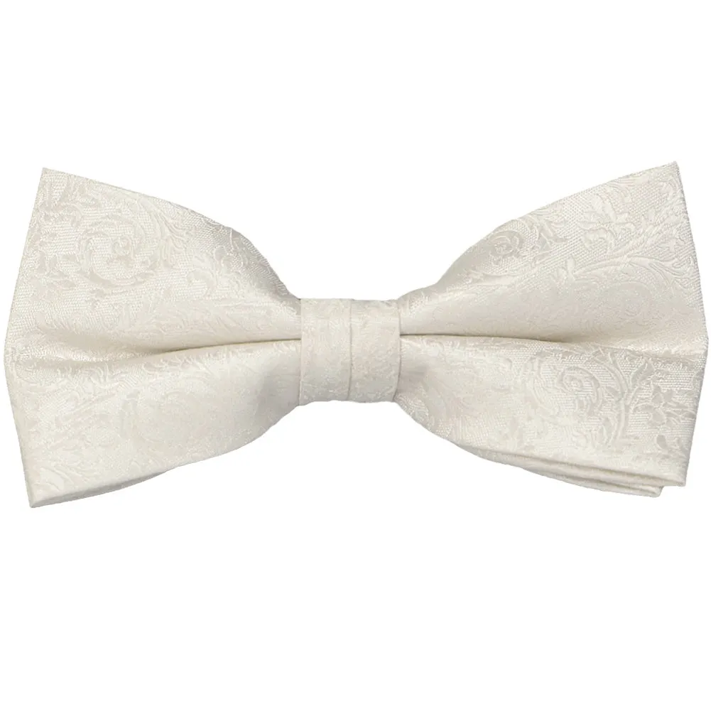 Ivory Groom Floral Silk Bow Tie sold by TieMart