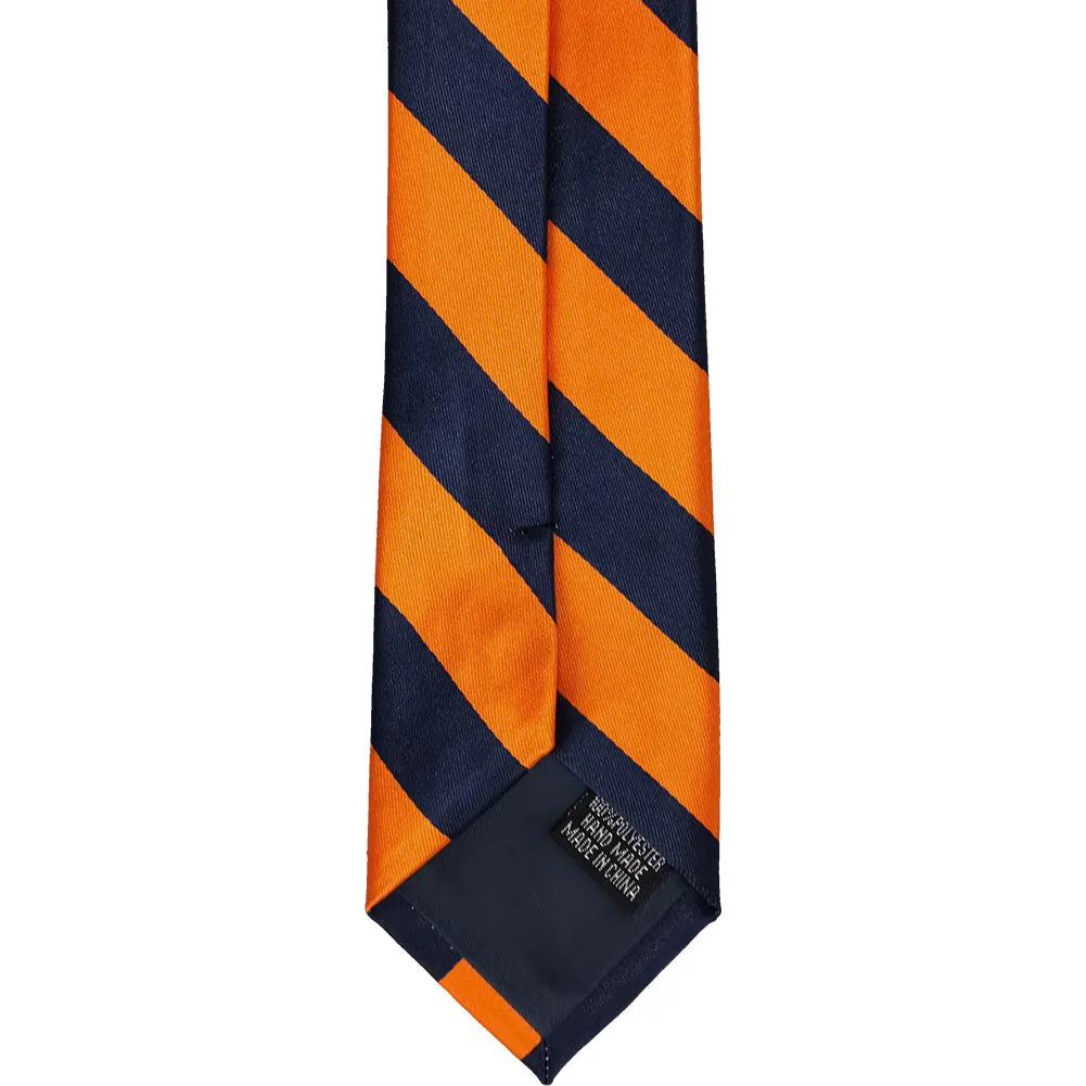 Navy Blue and Orange Striped Slim Tie, 2.5" Width sold by TieMart product image thumbnail 4
