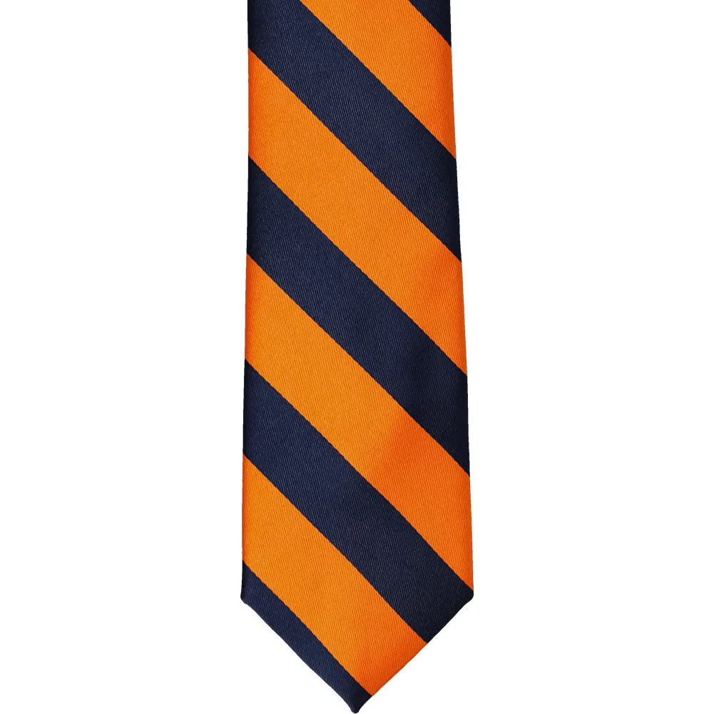 Navy Blue and Orange Striped Slim Tie, 2.5" Width sold by TieMart product image thumbnail 2
