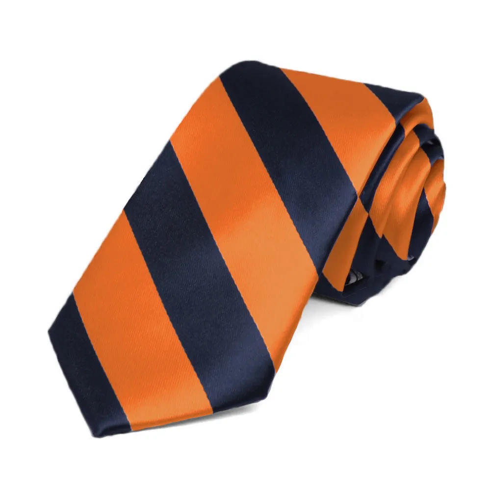 Navy Blue and Orange Striped Slim Tie, 2.5" Width sold by TieMart