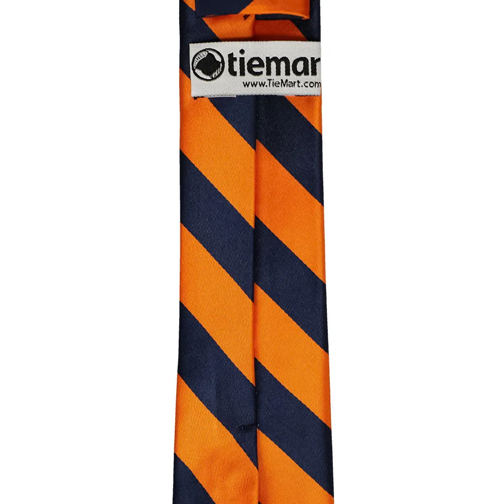 Navy Blue and Orange Striped Slim Tie, 2.5" Width sold by TieMart product image thumbnail 3