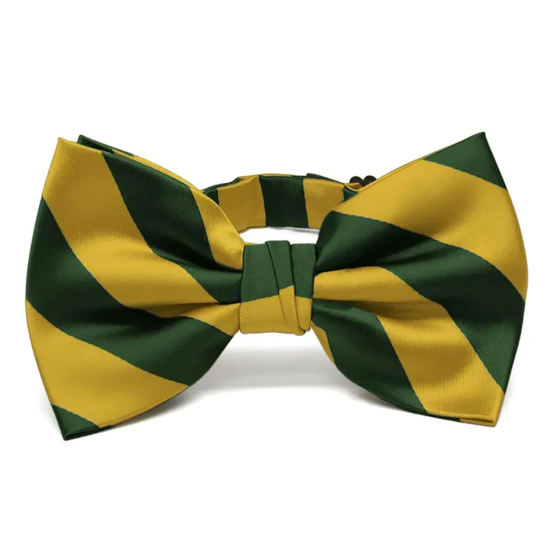 Hunter Green and Gold Striped Bow Tie sold by TieMart