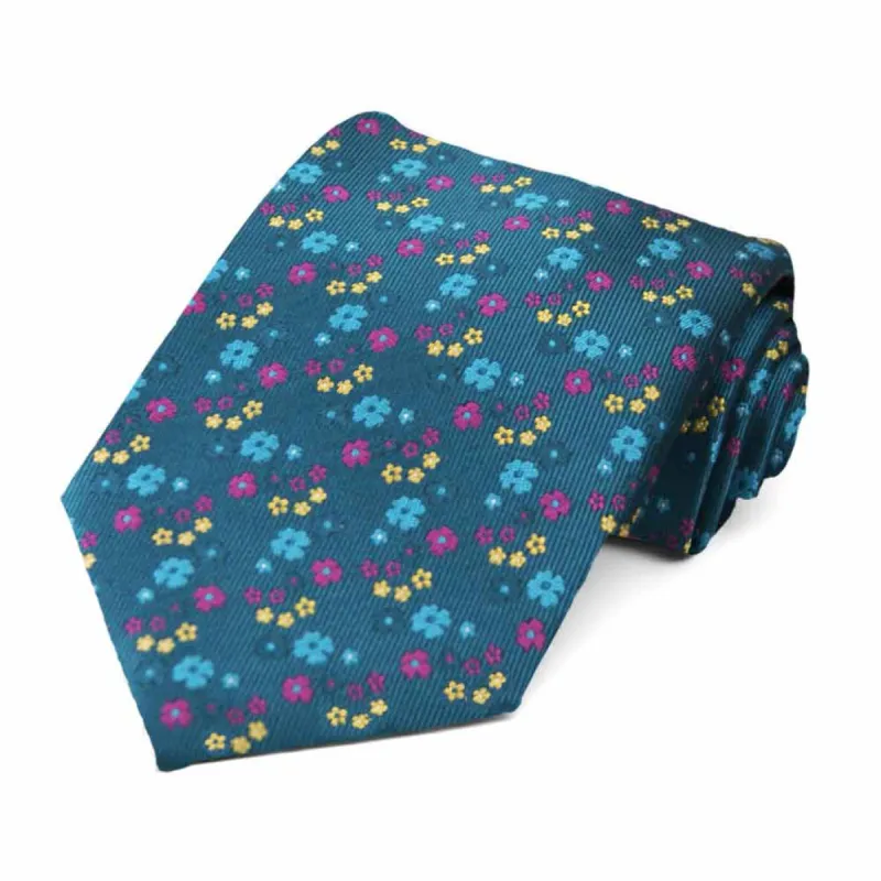 Cerulean Blue Sidney Floral Necktie sold by TieMart