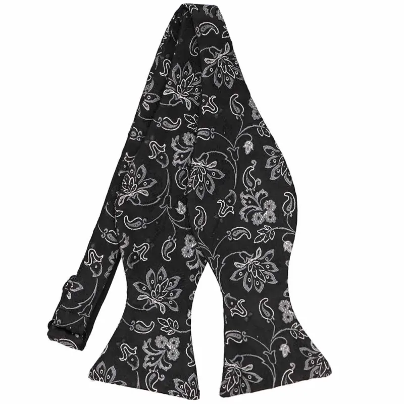 Black and Gray Matterhorn Paisley Self-Tie Bow Tie sold by TieMart