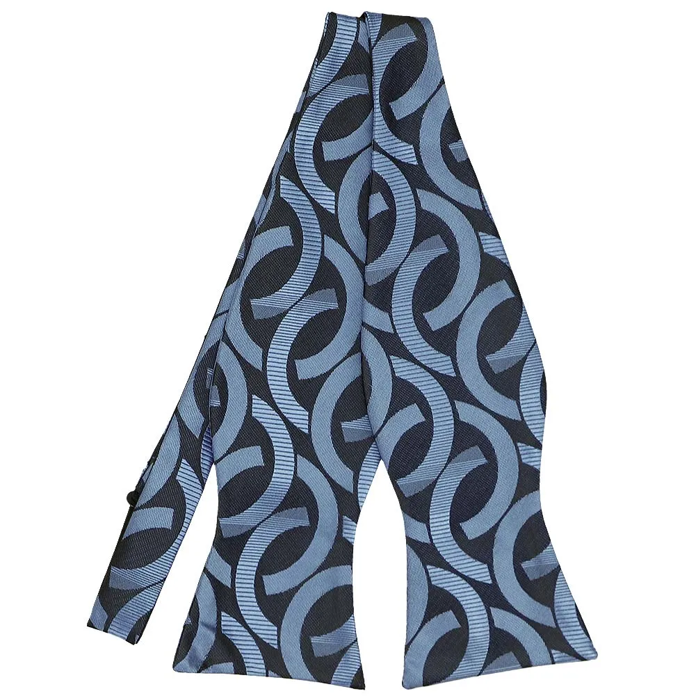 Dark Blue Kay Link Pattern Self-Tie Bow Tie sold by TieMart