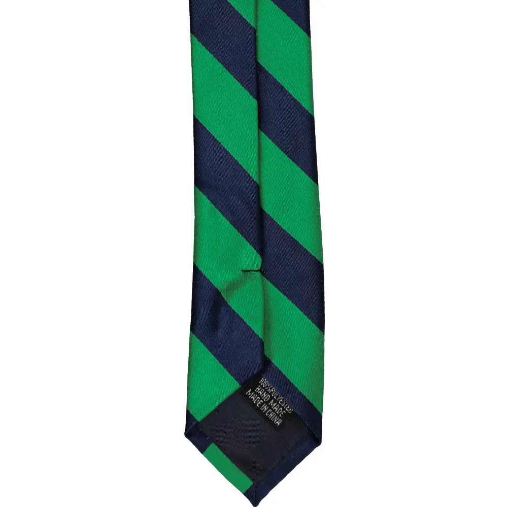 Kelly Green and Navy Blue Striped Skinny Tie, 2" Width sold by TieMart product image thumbnail 4