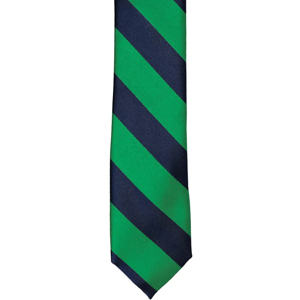 Kelly Green and Navy Blue Striped Skinny Tie, 2" Width sold by TieMart product image thumbnail 2