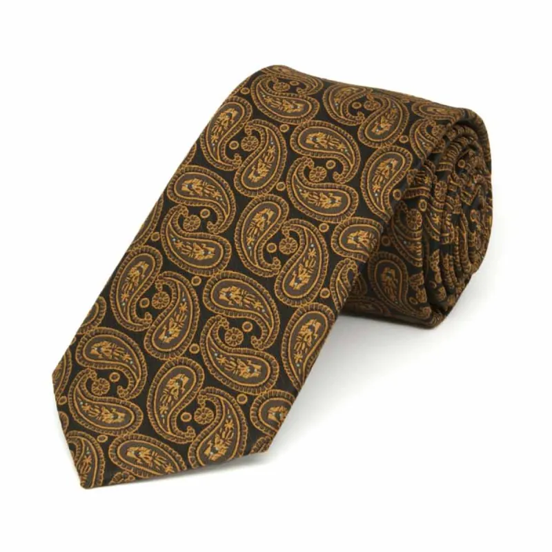Cocoa Brown Darlene Paisley Slim Necktie, 2.5" Width sold by TieMart