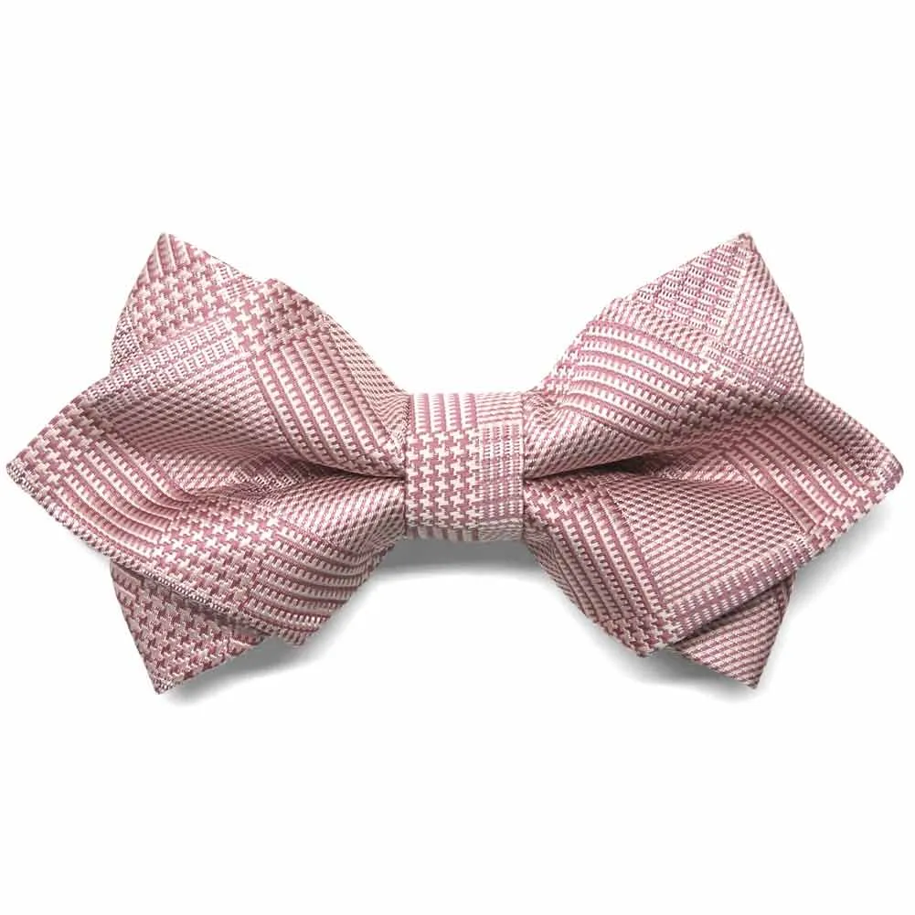 Cameo Pink Michael Glen Plaid Diamond Tip Bow Tie sold by TieMart