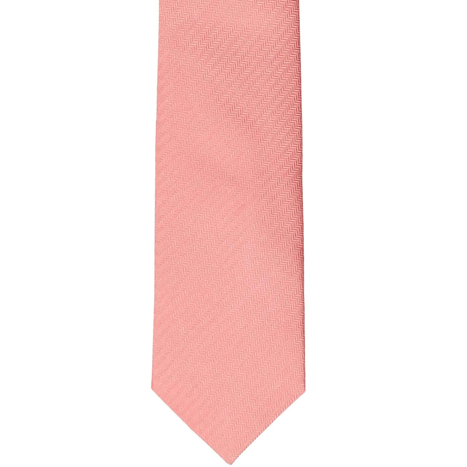 Light Coral Herringbone Silk Slim Necktie, 2.5" Width sold by TieMart product image thumbnail 2