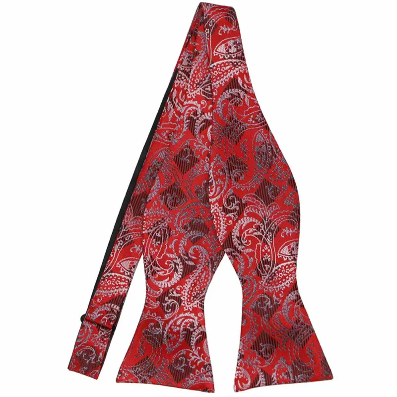 Red and Silver Victoria Paisley Self-Tie Bow Tie sold by TieMart
