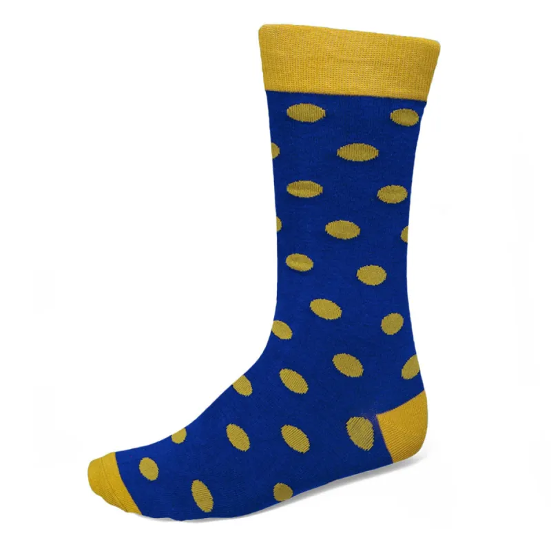 Men's Royal Blue and Gold Polka Dot Socks sold by TieMart