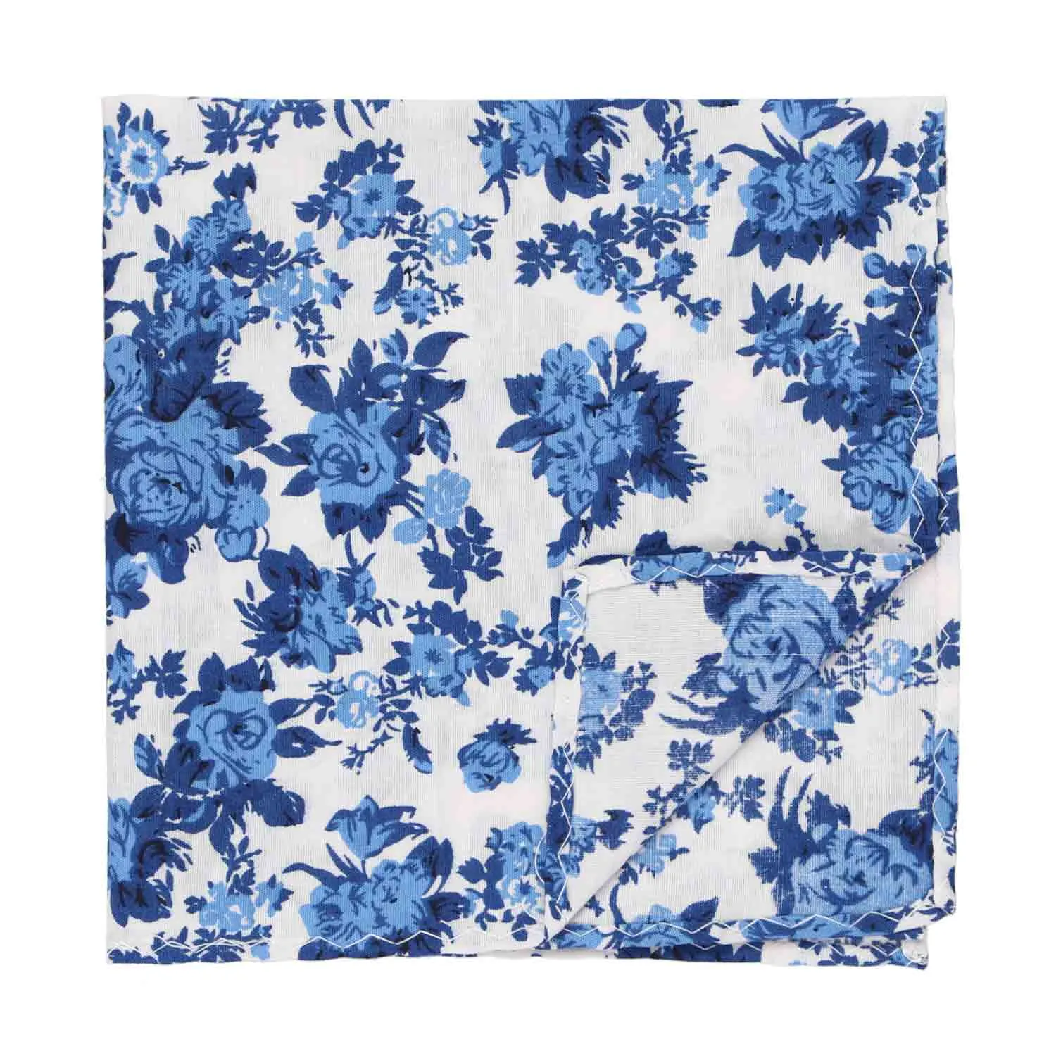 Blue and White Pasadena Floral Pocket Square sold by TieMart product image thumbnail 2