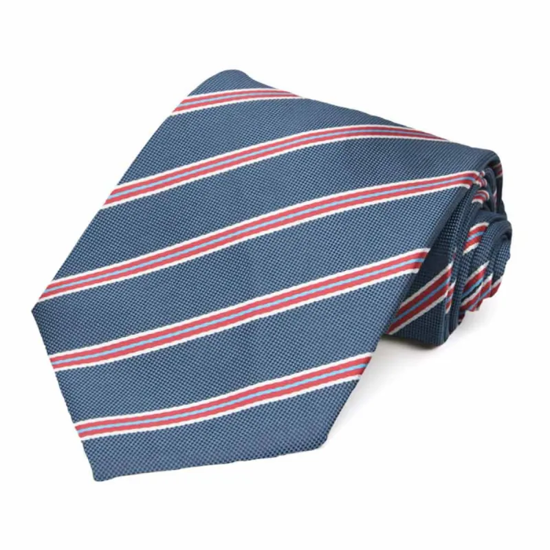 Denim Blue Melvin Striped Extra Long Necktie sold by TieMart