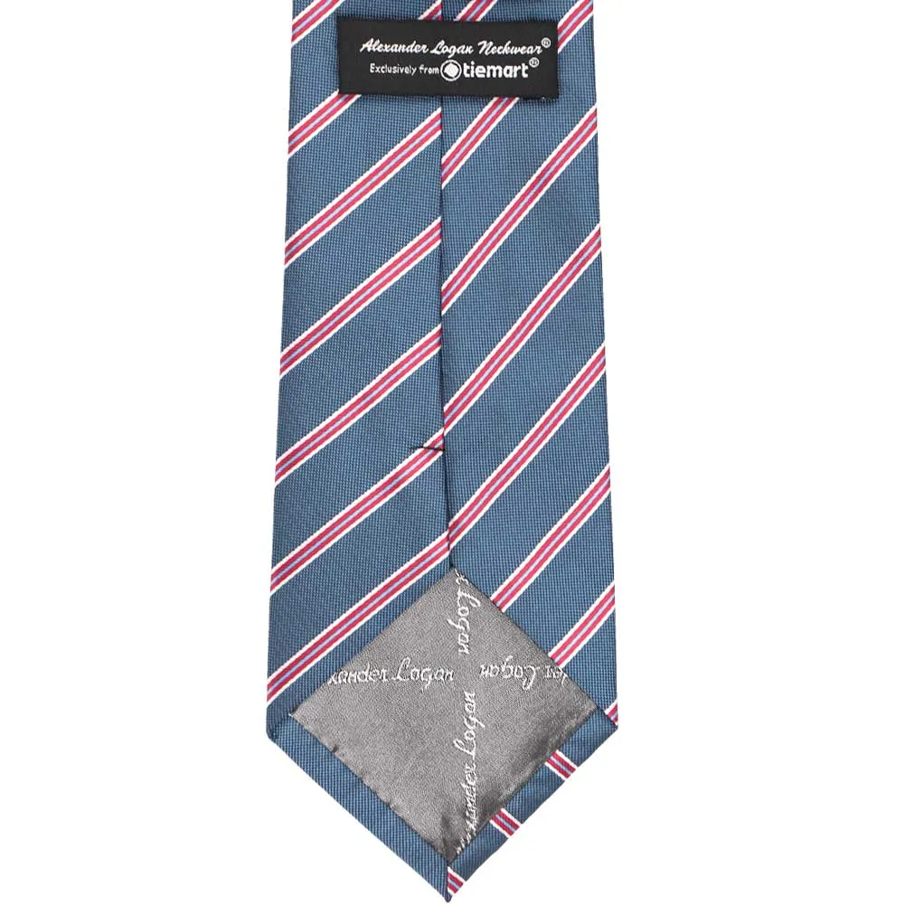 Denim Blue Melvin Striped Extra Long Necktie sold by TieMart product image thumbnail 3