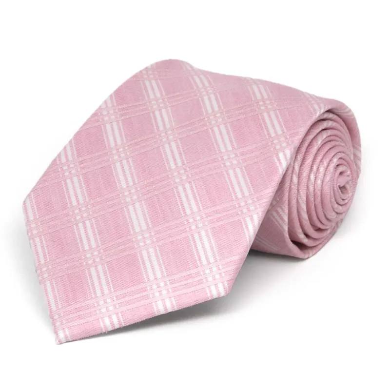 Pink Duchess Plaid Linen/Silk Extra Long Necktie sold by TieMart