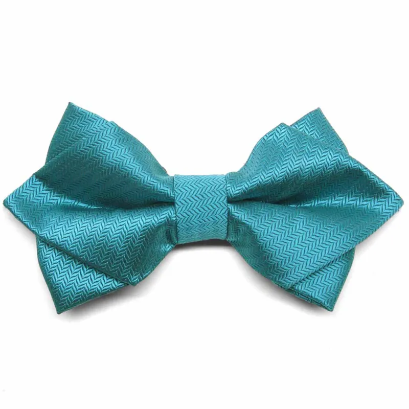 Turquoise Herringbone Diamond Tip Bow Tie sold by TieMart