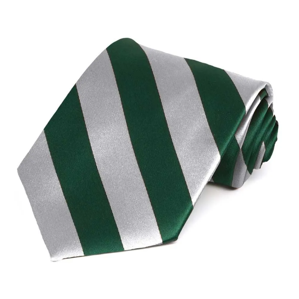 Hunter Green and Silver Striped Tie sold by TieMart