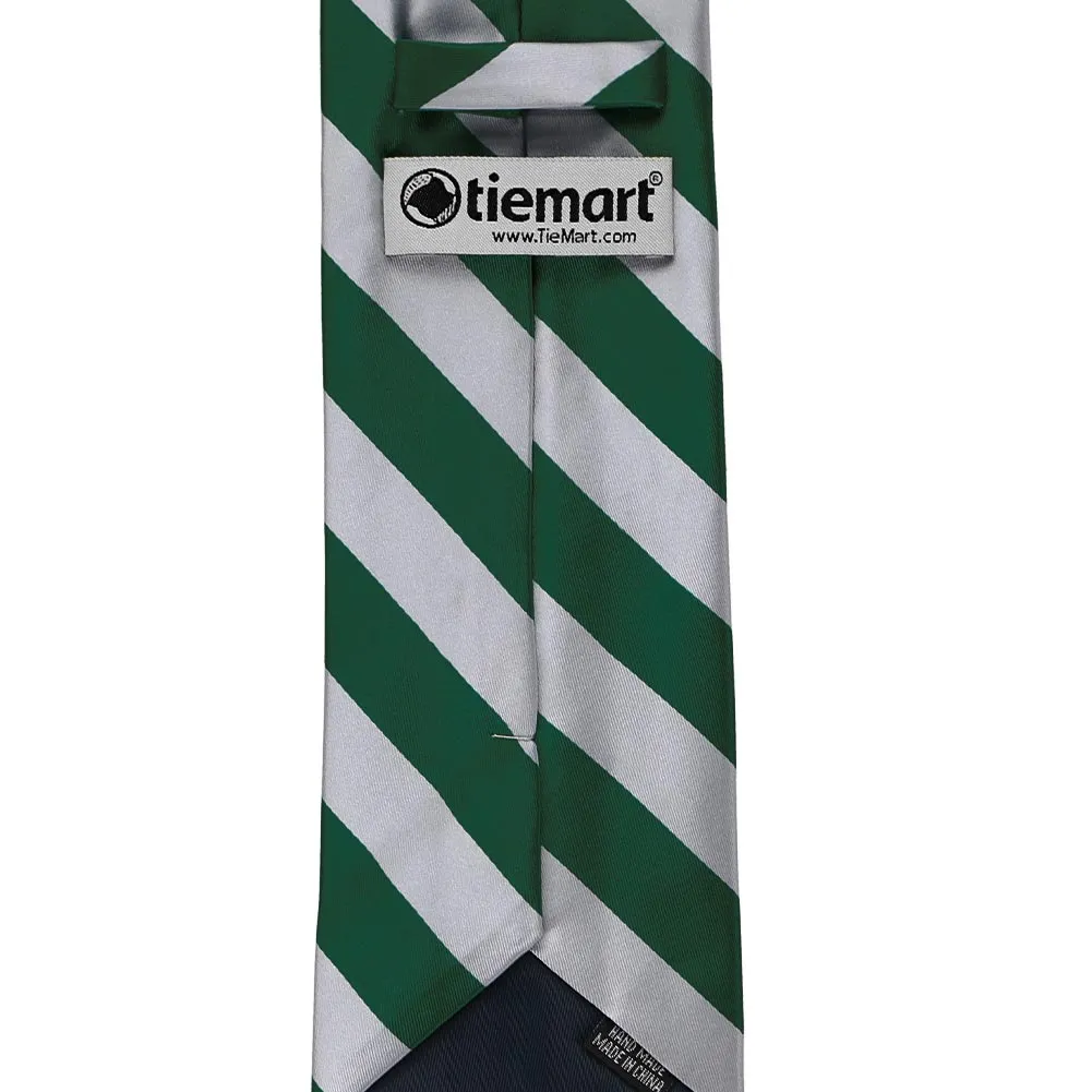 Hunter Green and Silver Striped Tie sold by TieMart product image thumbnail 4