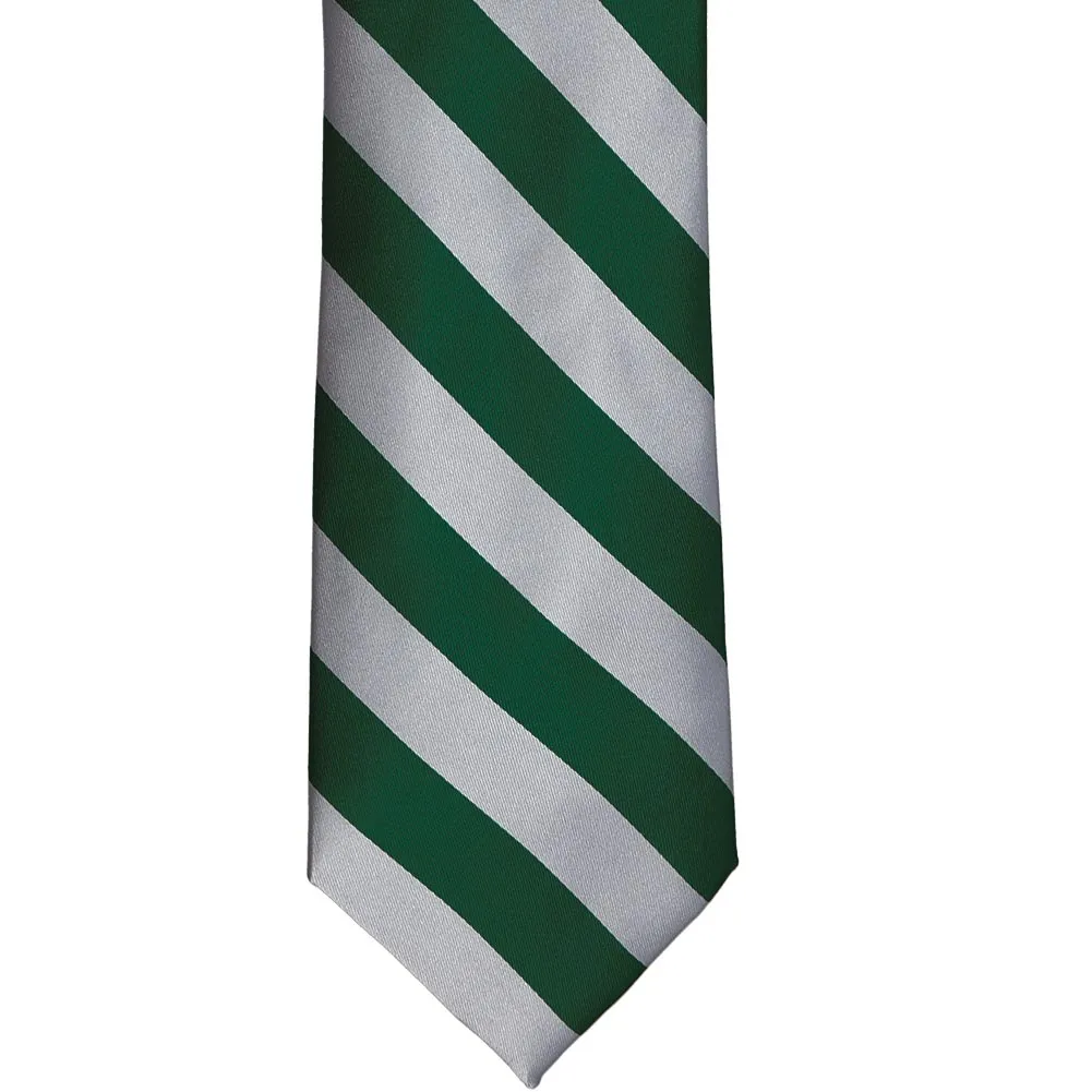 Hunter Green and Silver Striped Tie sold by TieMart product image thumbnail 3