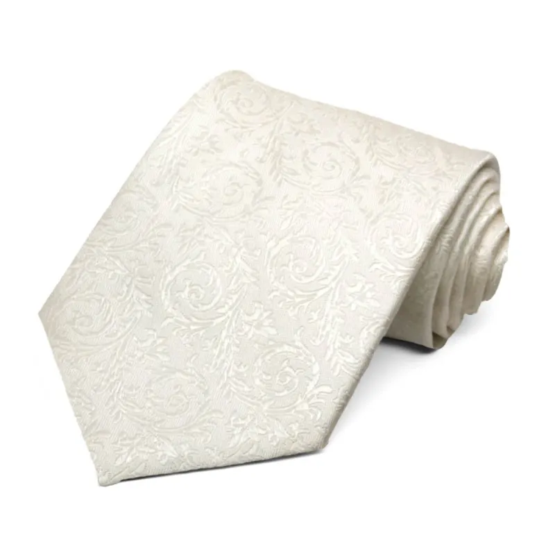 Ivory Groom Floral Silk Necktie sold by TieMart