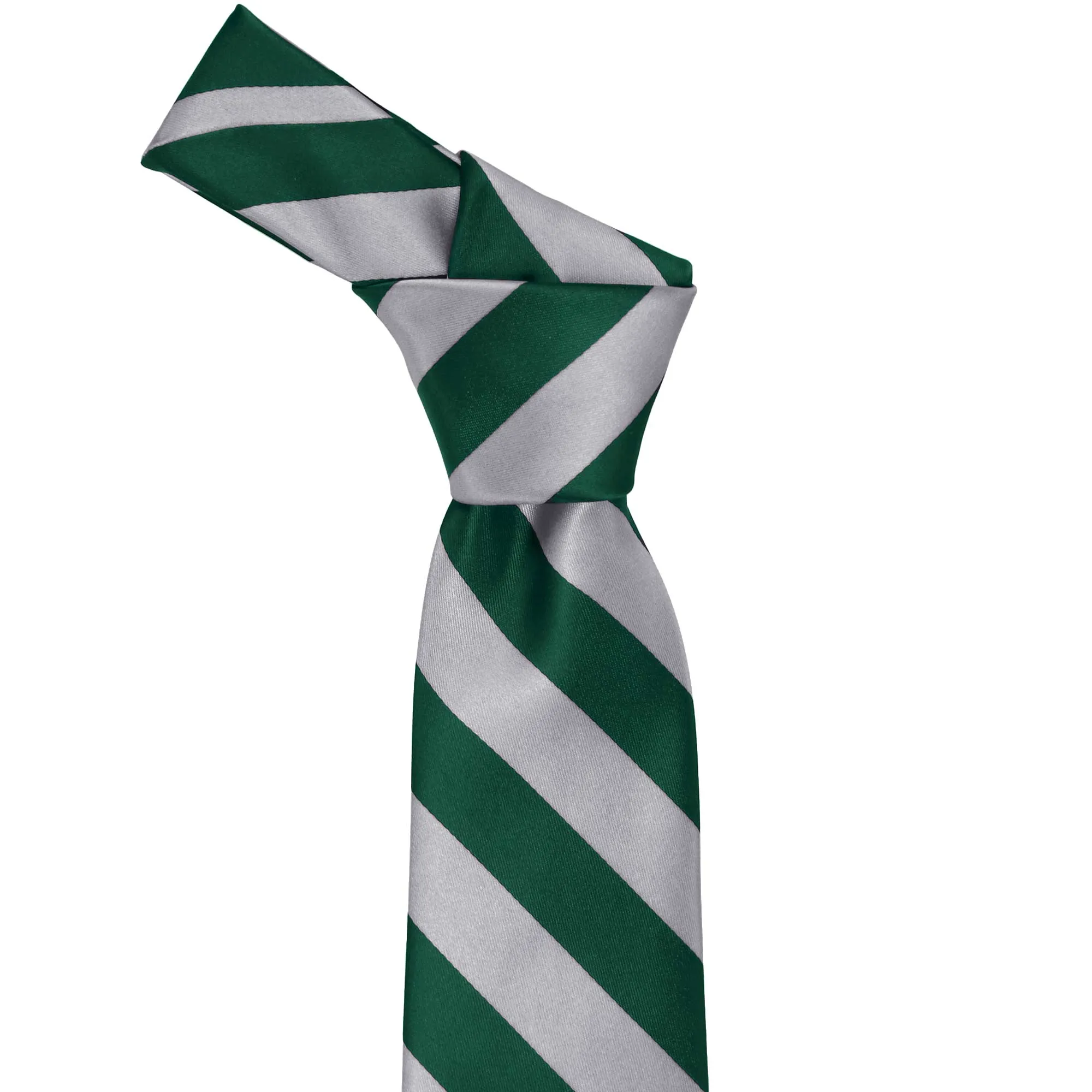 Hunter Green and Silver Striped Tie sold by TieMart product image thumbnail 2