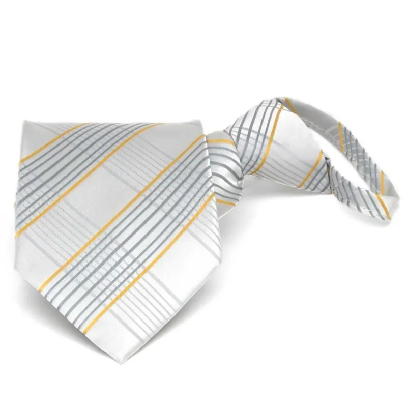 Soft Gray Jeffrey Plaid Zipper Tie sold by TieMart