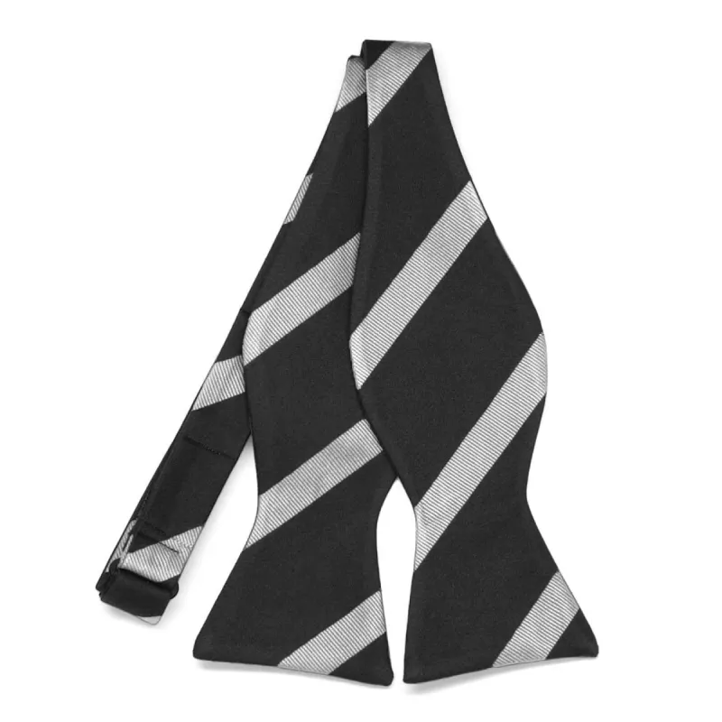 Black and Silver Striped Cotton/Silk Self-Tie Bow Tie sold by TieMart