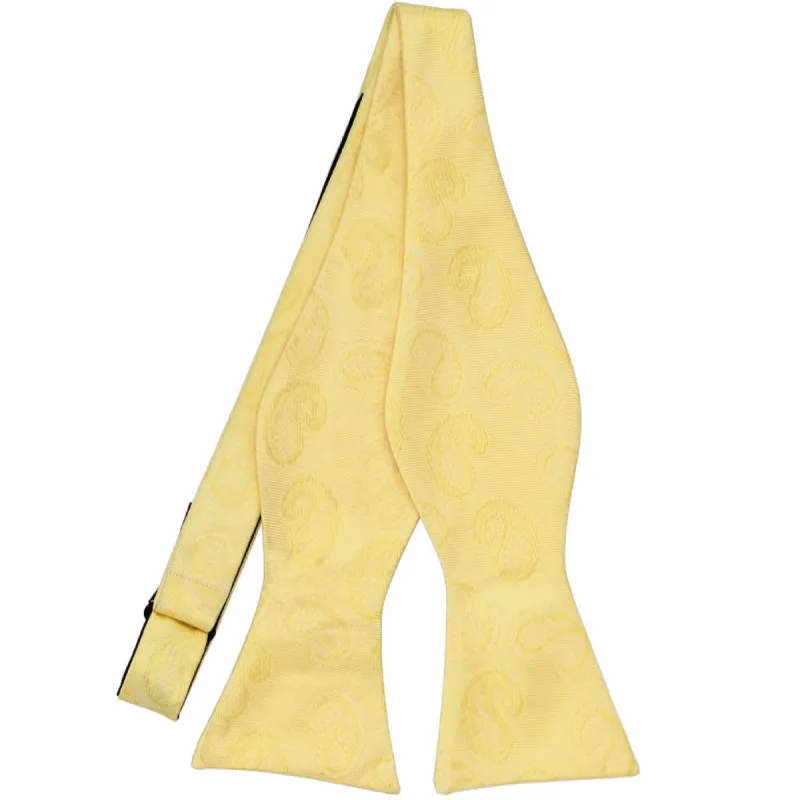 Butter Yellow Elias Paisley Self-Tie Bow Tie sold by TieMart