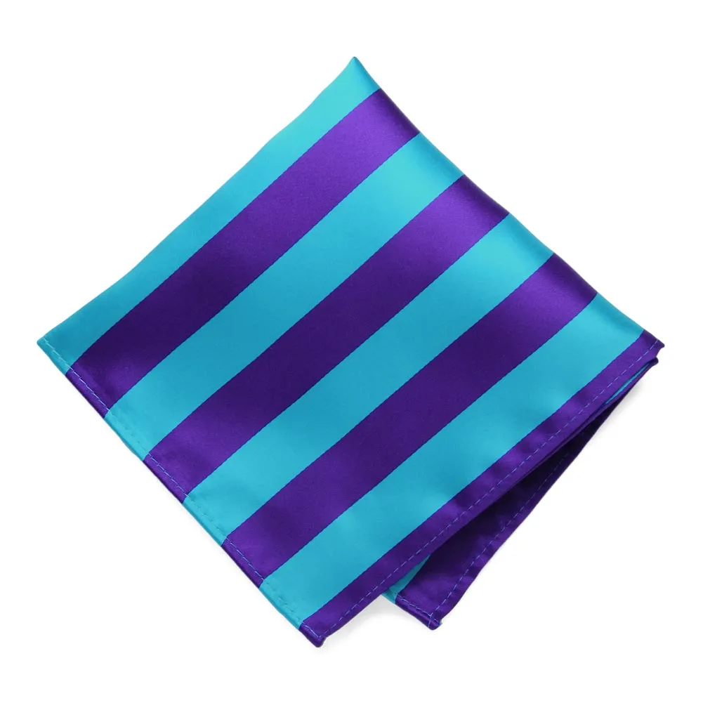 Dark Purple and Turquoise Striped Pocket Square sold by TieMart