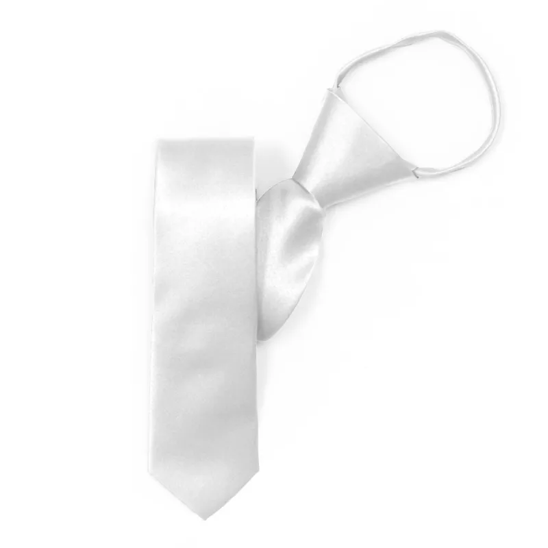Skinny White Solid Color Zipper Tie sold by TieMart