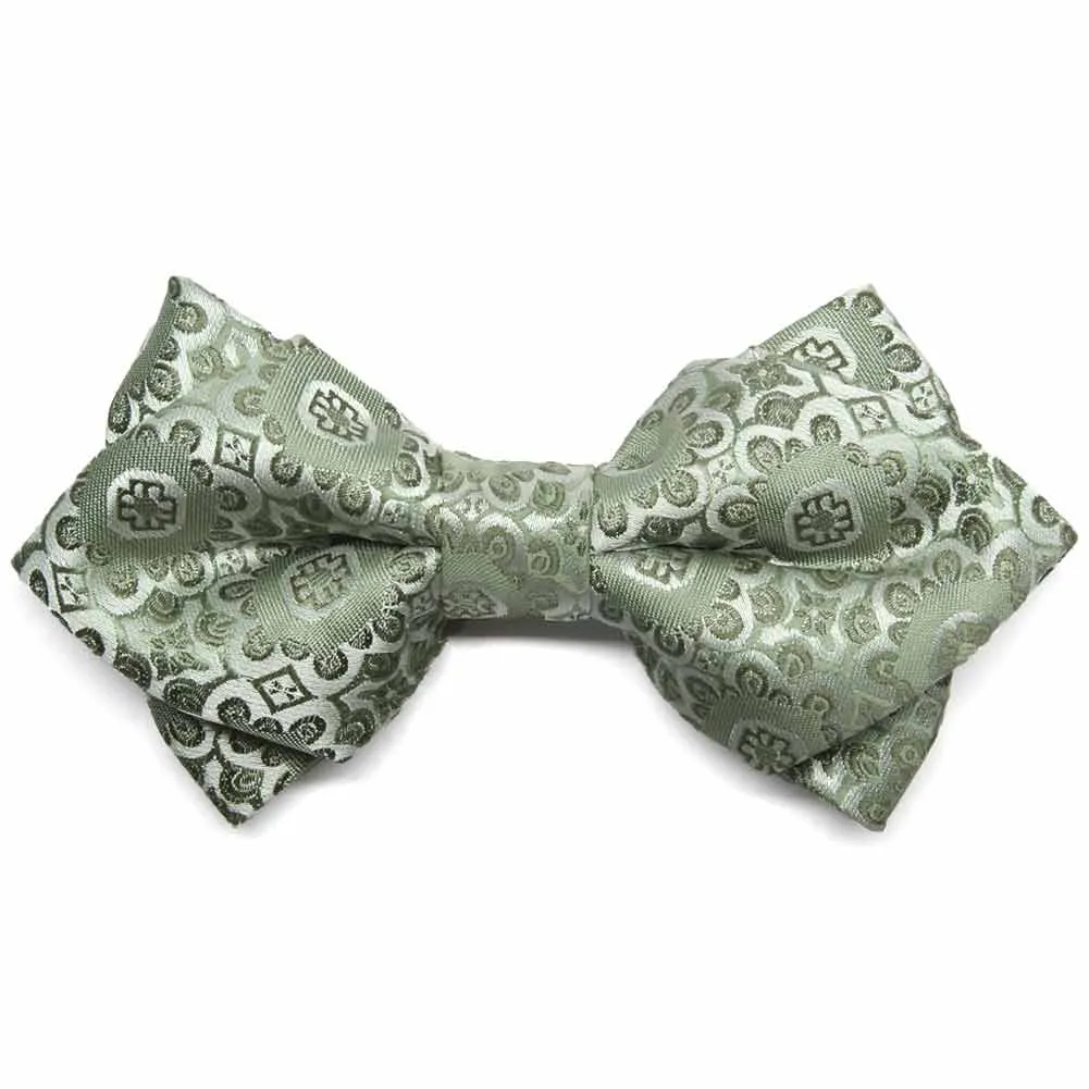 Mint Green Emma Floral Pattern Diamond Tip Bow Tie sold by TieMart