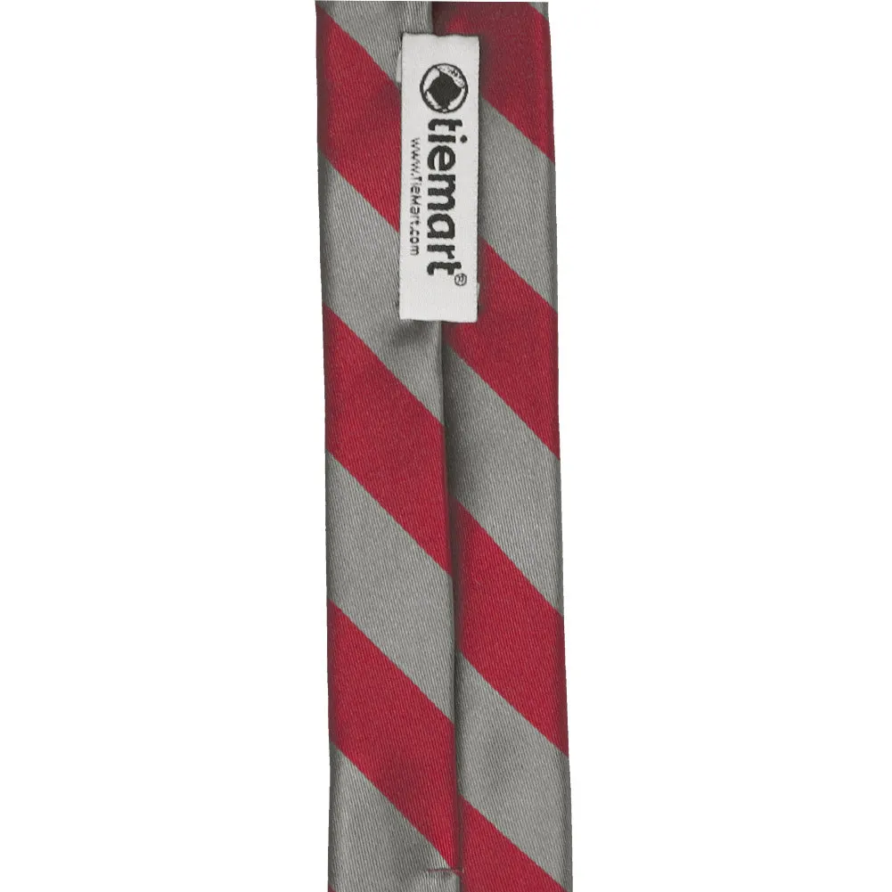 Crimson Red and Medium Gray Striped Skinny Tie, 2" Width sold by TieMart product image thumbnail 3