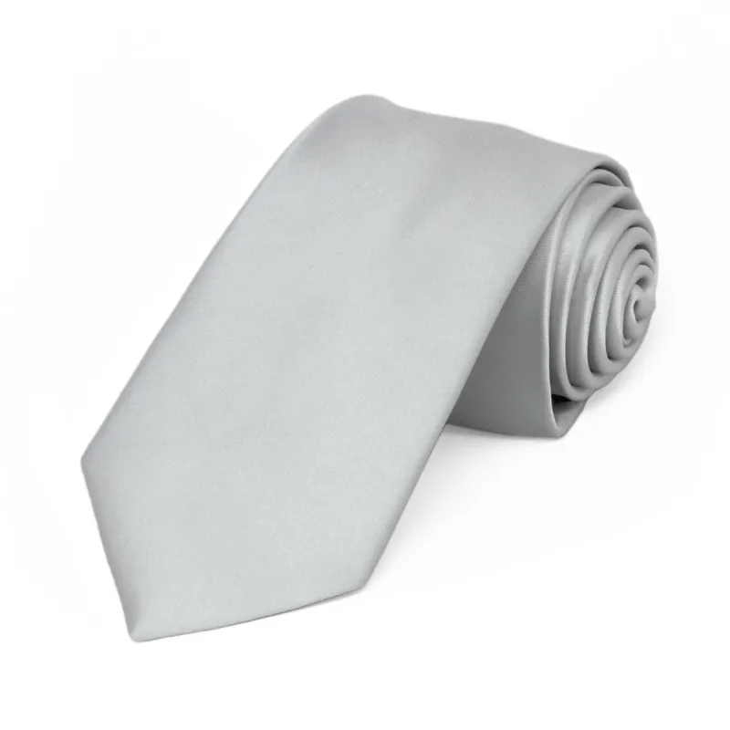 Light Silver Premium Slim Necktie, 2.5" Width sold by TieMart
