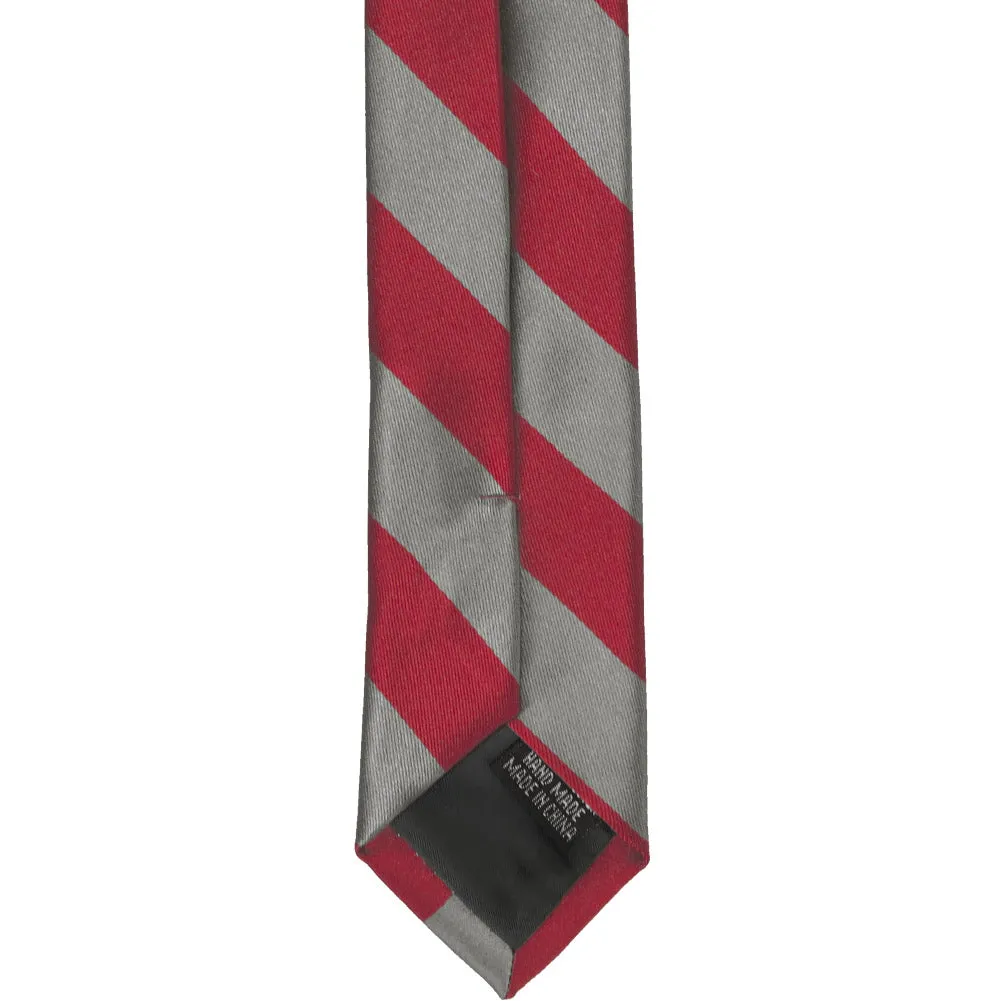 Crimson Red and Medium Gray Striped Skinny Tie, 2" Width sold by TieMart product image thumbnail 4