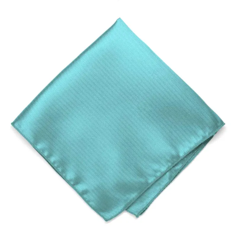 Turquoise Herringbone Silk Pocket Square sold by TieMart