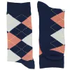 Men's Navy Blue and Coral Argyle Socks sold by TieMart