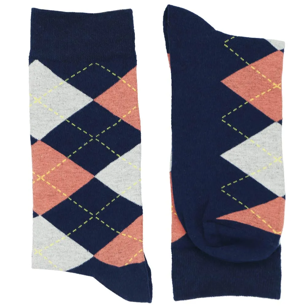 Men's Navy Blue and Coral Argyle Socks sold by TieMart product image thumbnail 2