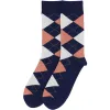 Men's Navy Blue and Coral Argyle Socks sold by TieMart