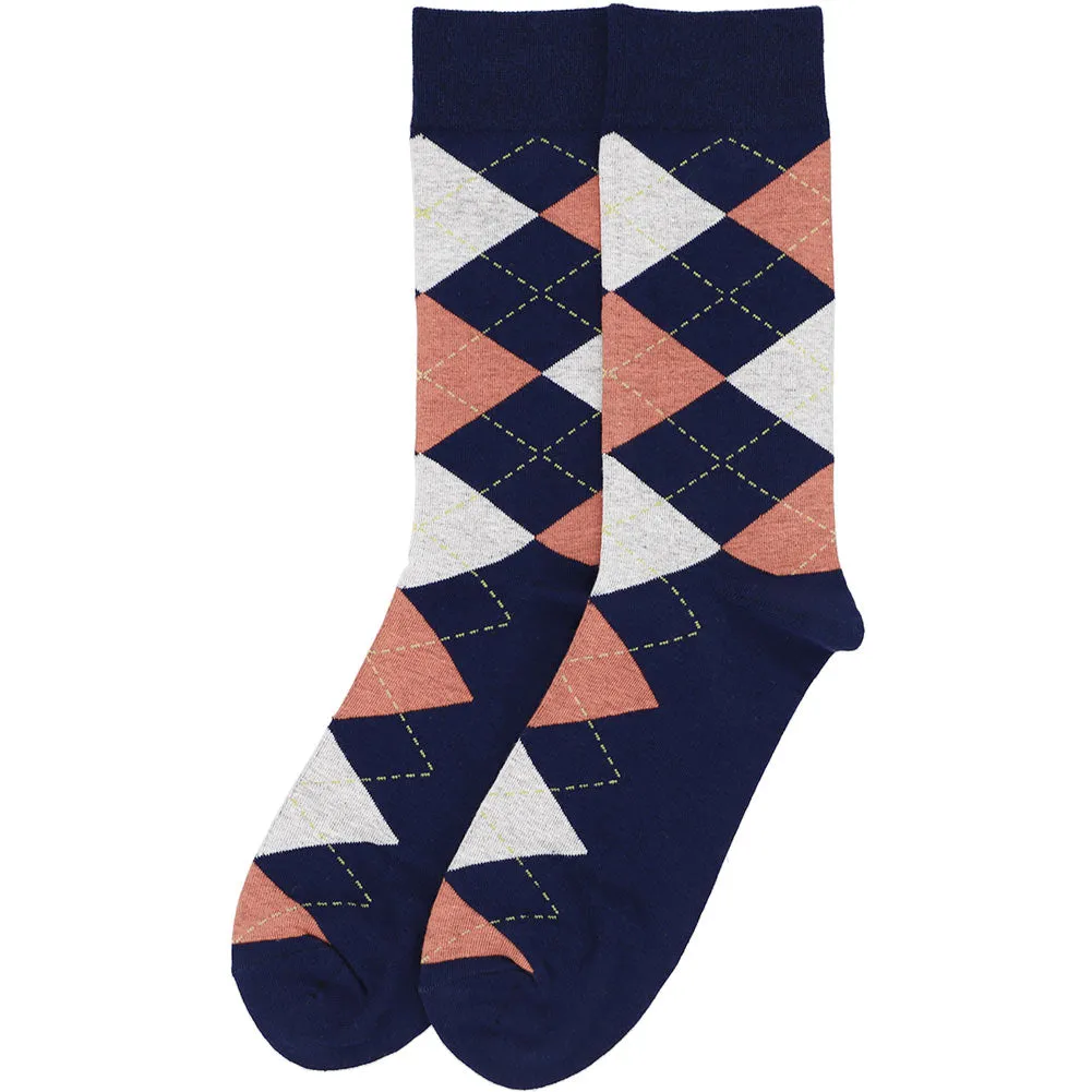 Men's Navy Blue and Coral Argyle Socks sold by TieMart product image thumbnail 3