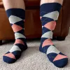 Men's Navy Blue and Coral Argyle Socks sold by TieMart