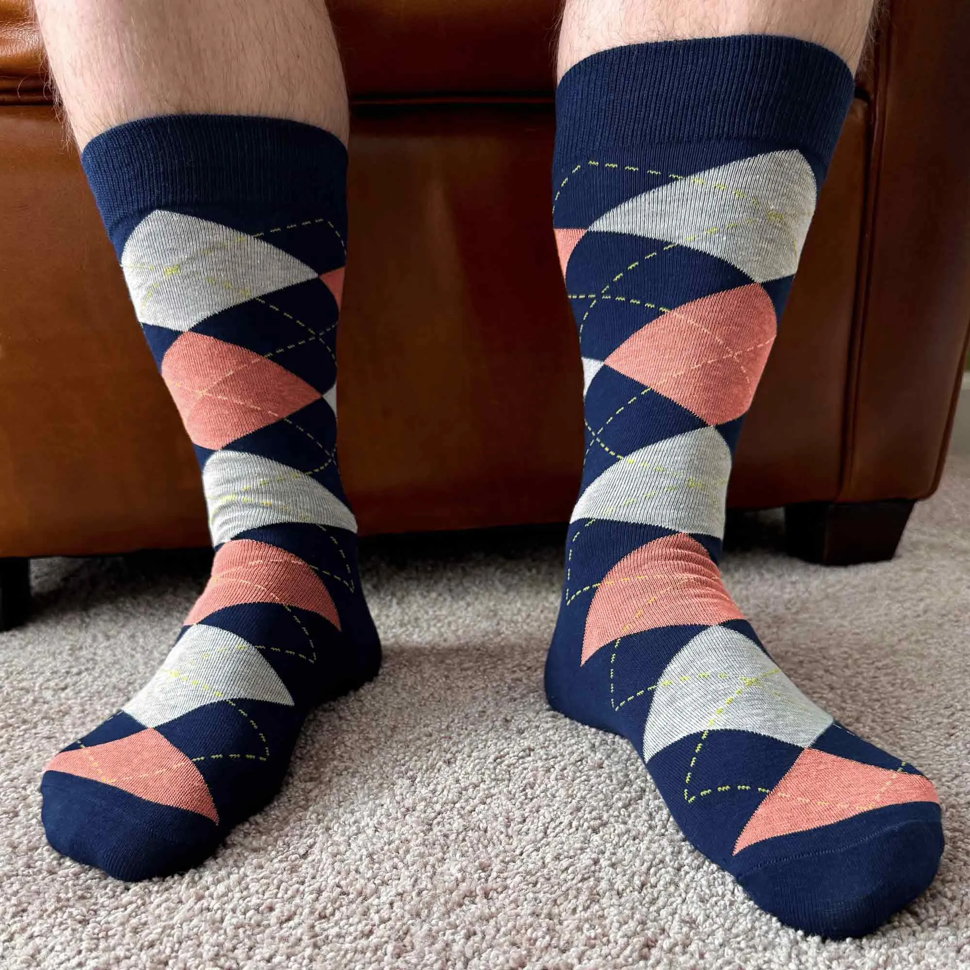 Men's Navy Blue and Coral Argyle Socks sold by TieMart product image thumbnail 4