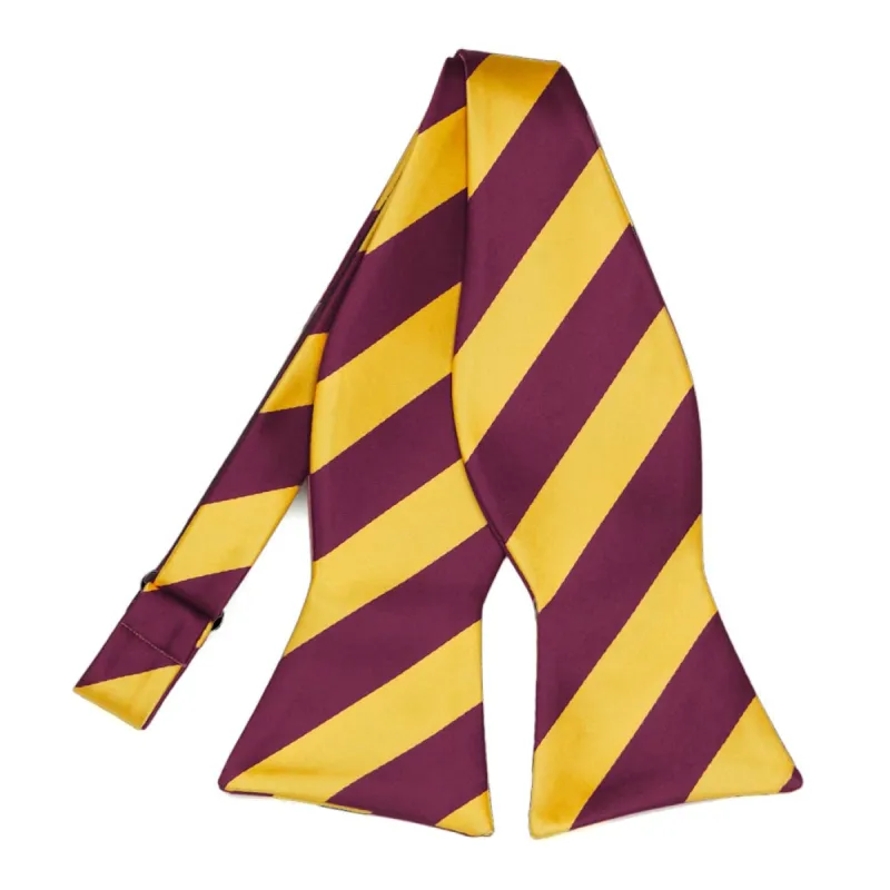 Raspberry and Bright Gold Striped Self-Tie Bow Tie sold by TieMart