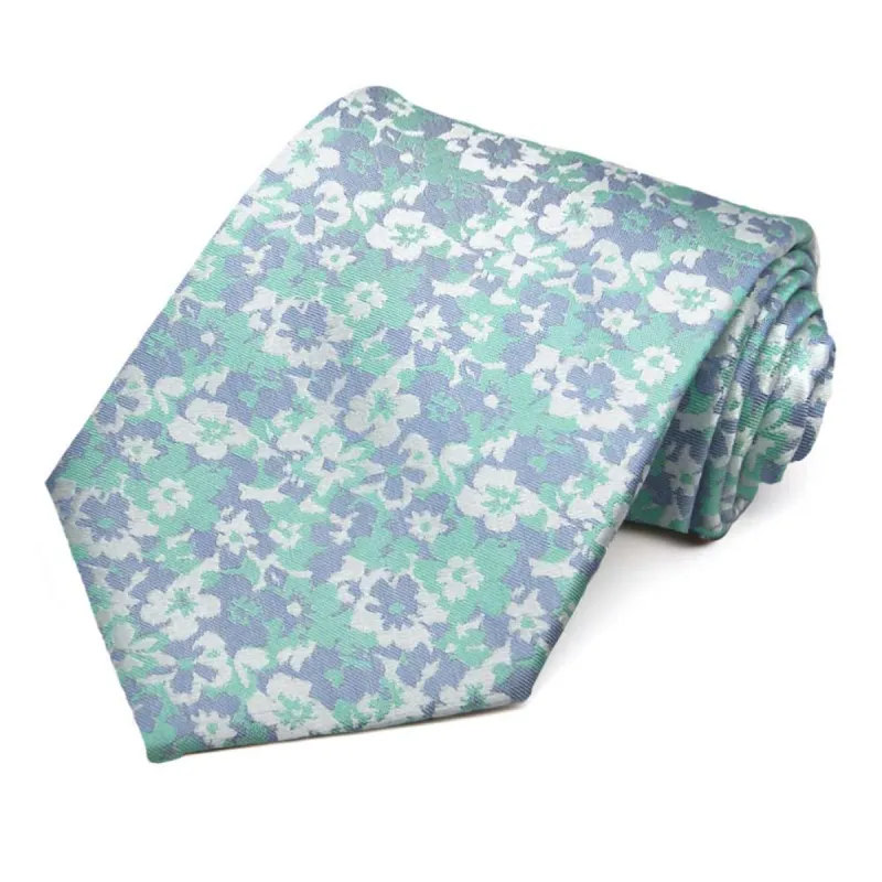 Seafoam and Blue Company Floral Silk Necktie sold by TieMart