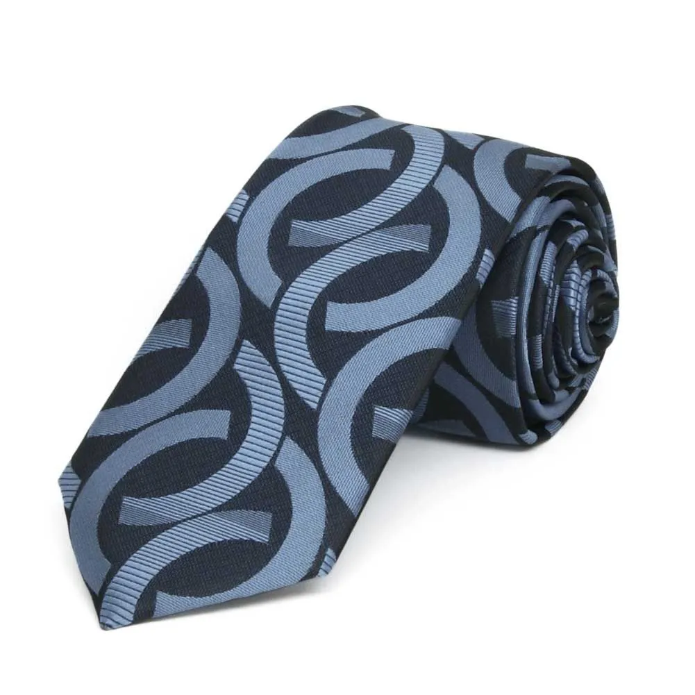 Dark Blue Kay Link Pattern Slim Necktie, 2.5" Width sold by TieMart