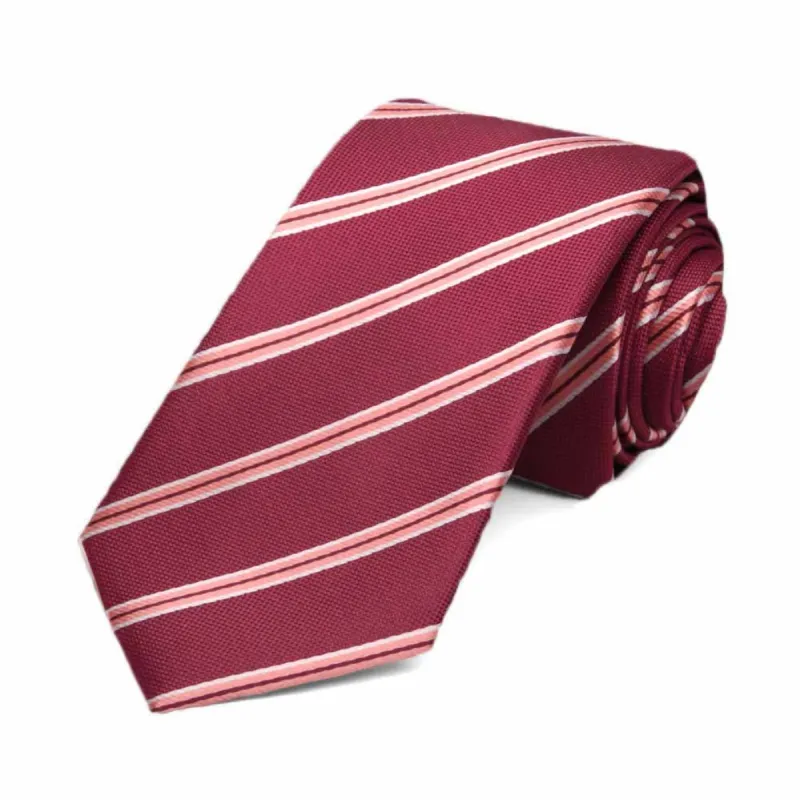 Burgundy Melvin Striped Slim Necktie, 2.5" Width sold by TieMart