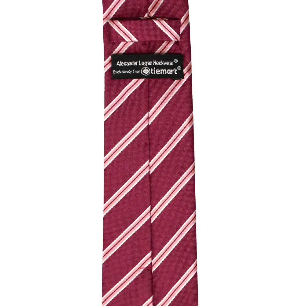 Burgundy Melvin Striped Slim Necktie, 2.5" Width sold by TieMart product image thumbnail 3