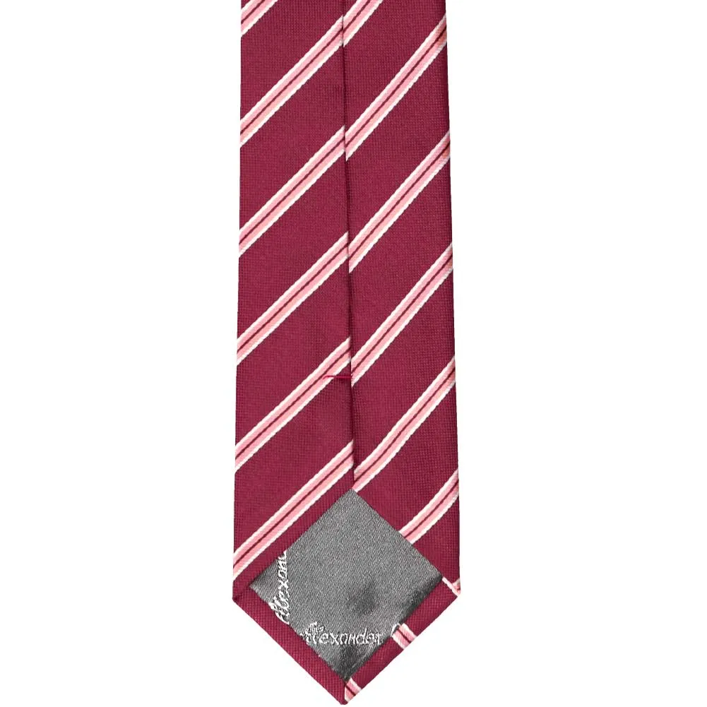 Burgundy Melvin Striped Slim Necktie, 2.5" Width sold by TieMart product image thumbnail 4