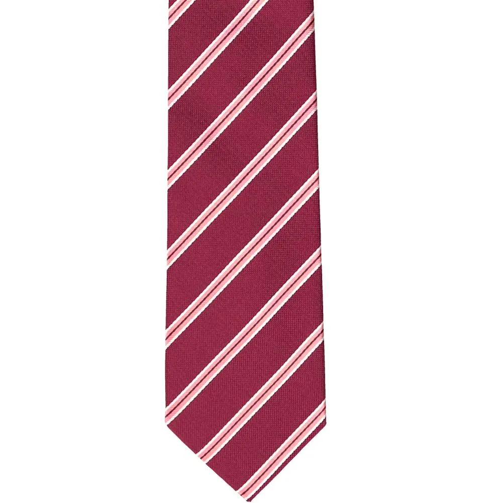 Burgundy Melvin Striped Slim Necktie, 2.5" Width sold by TieMart product image thumbnail 2