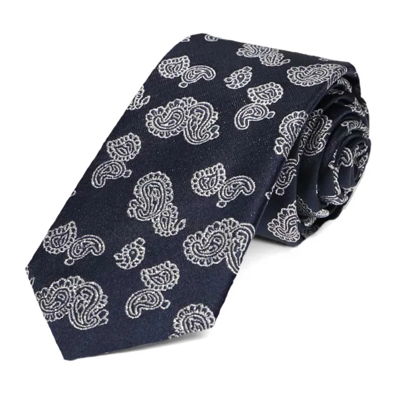 Navy Blue Ivanhoe Paisley Slim Necktie sold by TieMart